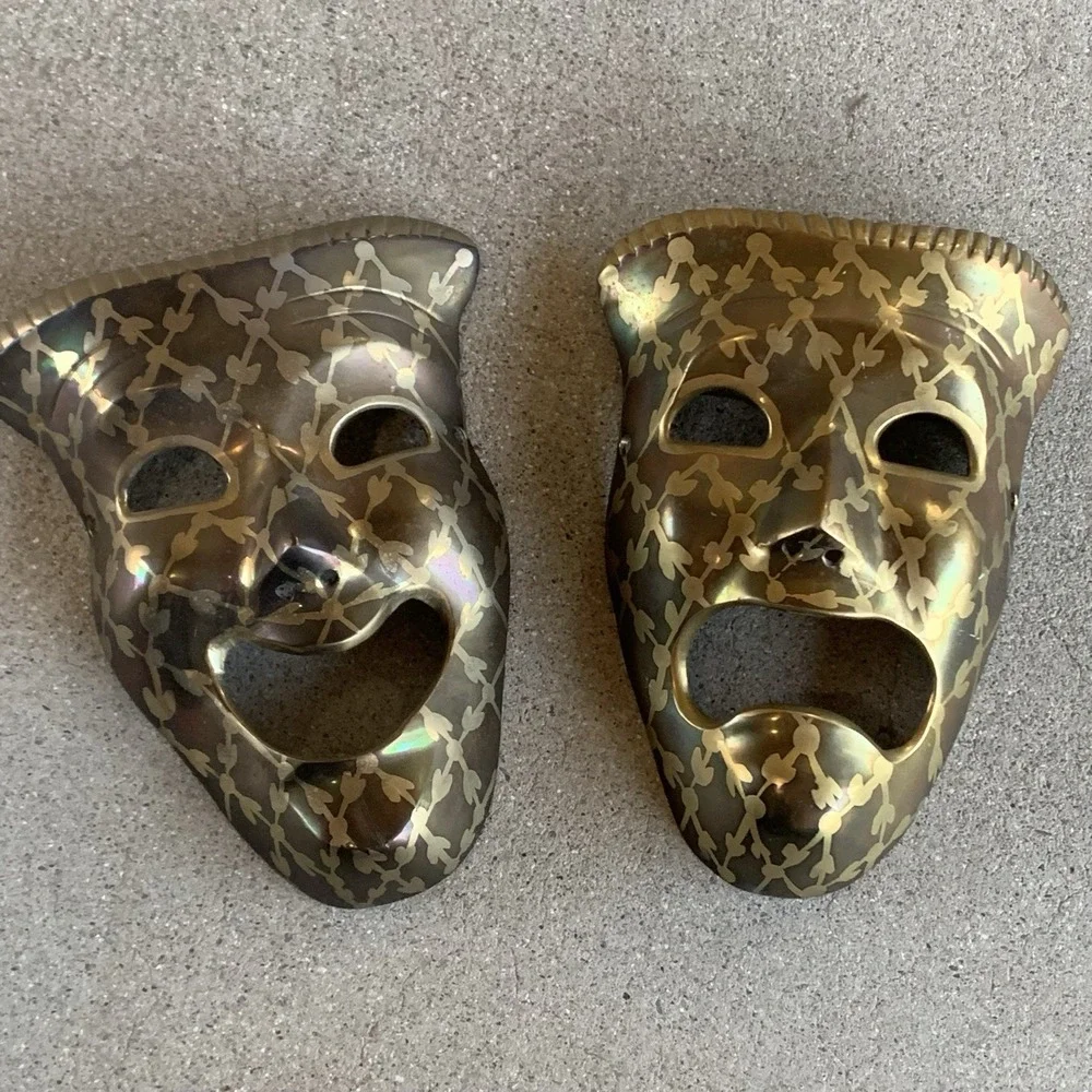 Vintage Brass Theater Drama Tragedy Comedy Happy Sad Face Wall Masks 7